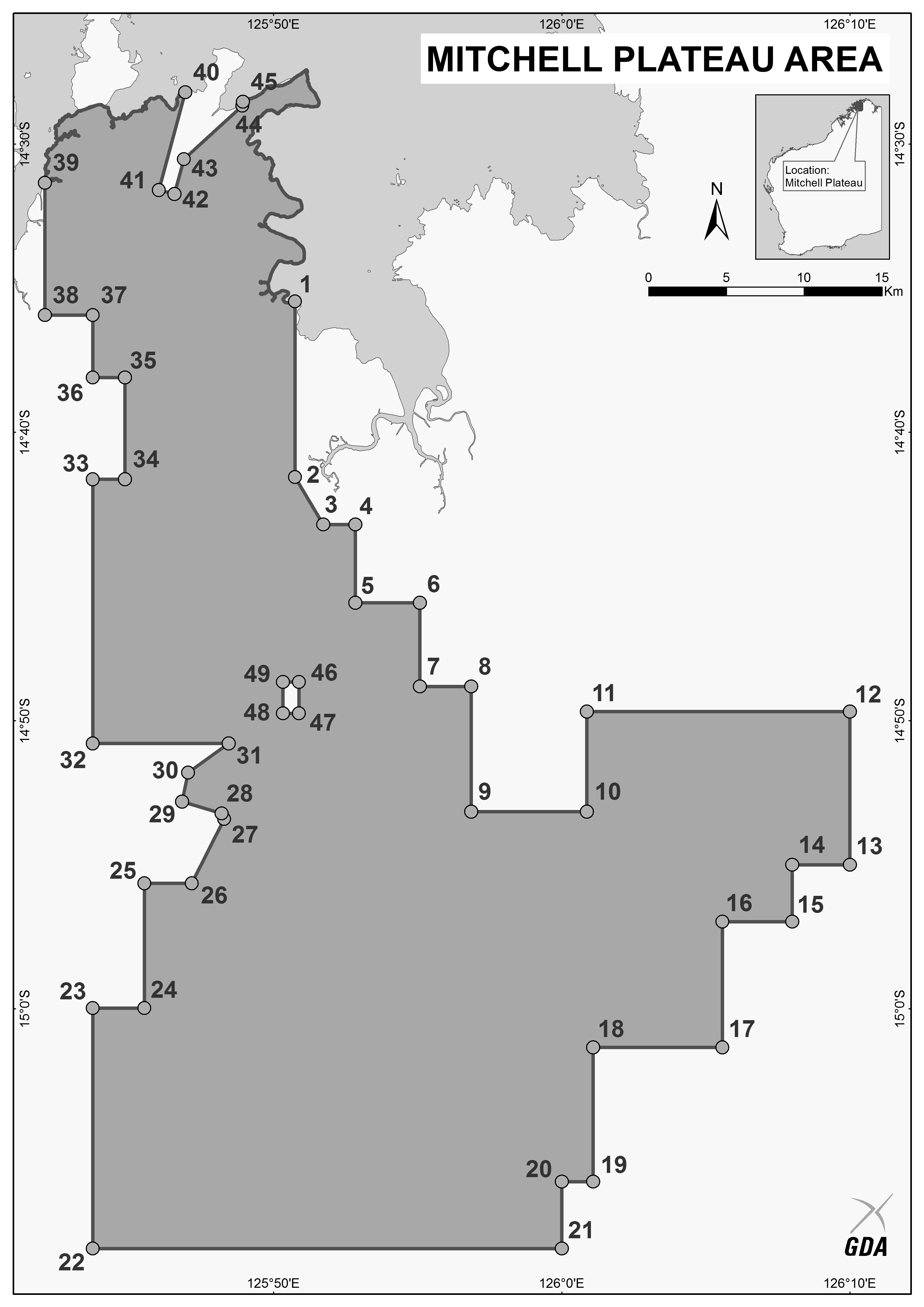 Mitchell Plateau Area DMP BW Simplified Map incl coastal points